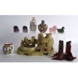 A MIXED GROUP OF CHINESE COLLECTABLES including a brush pot, snuff bottle etc. (qty)