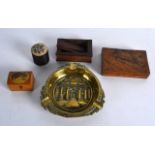 A SMALL VICTORIAN MAUCHLINE WARE BOX depicting Southampton, together with various other boxes. (5)