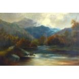 BRITISH SCHOOL (Early 20th Century), Framed Oil on Board, Mountainous River Landscape. 1ft 1ins x