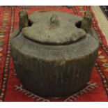 A LARGE NORTH AFRICAN STORAGE JAR AND COVER. 2ft wide
