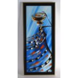 African School (20th Century) Framed abstract, 'Female water carrier'. Signed. 2ft 11ins x 11ins.