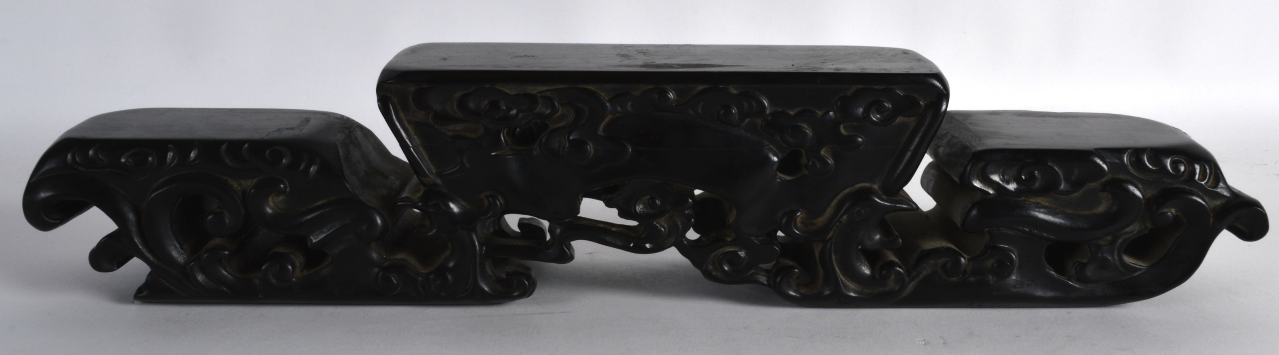 AN UNUSUAL CHINESE QING DYNASTY CARVED HARDWOOD STAND probably Zitan, with scrolling cloud shaped - Image 2 of 2