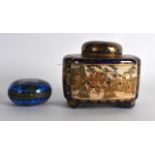 A 19TH CENTURY JAPANESE SATSUMA CENSER AND COVER together with a small Japanese cloisonne enamel