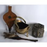 AN 18TH/19TH CENTURY INDIAN PIERCED BRASS STAND together with a brass bucket etc. (qty)