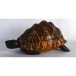 A GOOD 19TH CENTURY SPECIMEN HARDWOOD STARRED TORTOISESHELL INLAID TRINKET BOX modelled as a