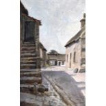 F DIAZ (20th Century), Framed Oil on Board, signed, view from an alley. 11ins x 7ins.