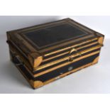 A VICTORIAN TOLEWARE DEEDS BOX with painted gilt decoration. 1ft 5ins wide.