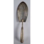 A 19TH CENTURY RUSSIAN SILVER FISH SLICE with acanthus capped handle. 12Ins long.