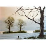 Michael John Hill (Born 1956) Framed Oil on board, Winter Landscape, 1ft 2ins x 10ins.