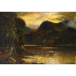 F GILL (Scottish), Framed Oil on Canvas, stretched on board, signed, Cattle in a Landscape. 1ft 3ins