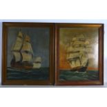 BRITISH SCHOOL, (20TH CENTURY), FRAMED OIL ON BOARD, SHIP AT FULL SAIL. 1ft 9ins X 1ft 4ins