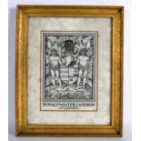 GRAHAM JOHNSTON (Scottish), A Framed Drawing of a Book Plate. 7.5ins x 5ins.