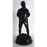 English School (19th Century) A good bronze study of a standing male smoking a cigar. Signed & Dated