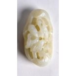 A CHINESE CARVED WHITE JADE BOULDER depicting a fisherman within a lotus pod. 3Ins long.