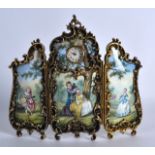 A LOVELY LATE 19TH CENTURY EUROPEAN ENAMEL AND FOLDING BRONZE CLOCK painted with scenes of figures
