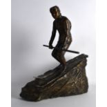 A RARE EARLY 20TH CENTURY EUROPEAN BRONZE FIGURE OF A MALE SKIER signed R Krinz, modelled upon the