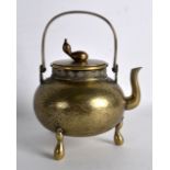 A 19TH CENTURY CHINESE BRONZE TEAPOT AND COVER of unusual form, decorated all over with clouds, with