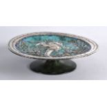 A LOVELY ART DECO FRENCH SILVER AND ENAMEL CIRCULAR TAZZA by Loys of Paris, decorated with a sea