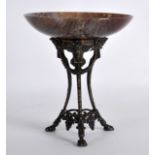 A LATE 19TH CENTURY FRENCH SILVER AND HARDSTONE TAZZA supported upon a neo classical base, with mask