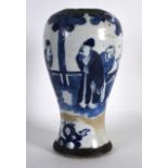A 19TH CENTURY CHINESE BLUE AND WHITE BALUSTER VASE painted with figures within landscapes. 8.