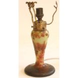 A J. MICHEL, PARIS CAMEO GLASS ELECTRIC TABLE LAMP BASE, early 20th century, the original stamped