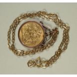 A GEORGE V GOLD SOVEREIGN, 1912, loose mounted in 9ct gold as a pendant, 9.7g total gross