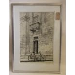 STUART WALTON (b.1933), Bicycle before a Maltese Doorway, pencil drawing, signed and dated (19)80,