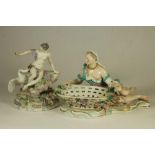 A MEISSEN PORCELAIN FIGURAL SWEETMEAT DISH, mid 19th century, modelled as a scantily draped female