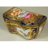 A FRENCH EARTHENWARE CASKET, 19th century, of serpentine oblong form, the fascia and sides painted