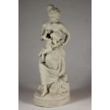 "CUPID BETRAYED" - a Victorian parian figure group, modelled as the scantily draped Venus
