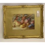 VINCENT CLARE (1855-1930), Still Life with Plums and Peaches, watercolour, signed, 7" x 10", gilt