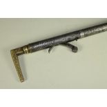 A DAYS PATENT UNDER HAMMER WALKING STICK GUN, c.1870, with 22" screw on damscus barrel, bead