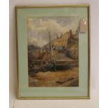 EDGAR THOMAS WOOD (1860-1935), The Quayside Mevagissey Cornwall, watercolour and pencil, signed,