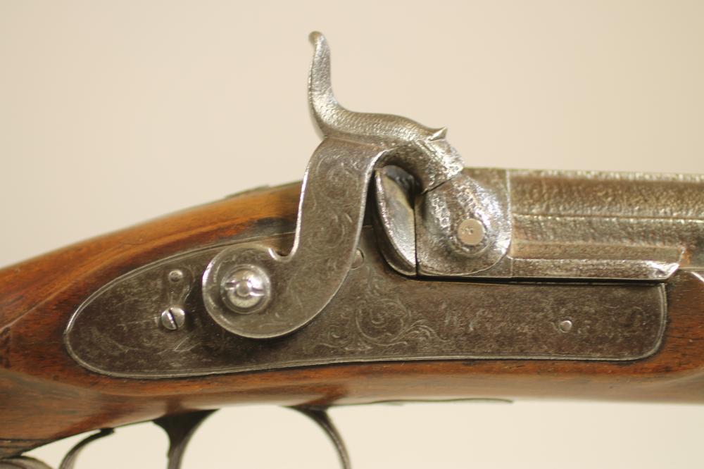A PERCUSSION SPORTING GUN BY W. EGAN, with 31" sighted damascus barrel, foliate scroll engraved - Image 2 of 4