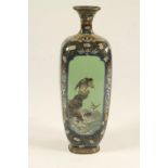 A JAPANESE CLOISONNE ENAMEL VASE, Meiji period, of rounded square section, with four drab green