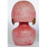 A FRENCH PINK MOTTLED GLASS ELECTRIC TABLE LAMP, c.1930's, the high domed shade with flat top