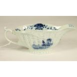 A SAMSON PORCELAIN SAUCEBOAT, late 19th century, in First Period Worcester style, of ribbed oval