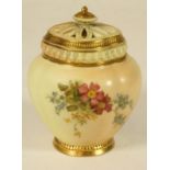 A ROYAL WORCESTER CHINA POT POURRI AND COVERS, 1898, of lobed form with bead moulded pierced outer