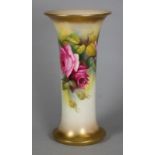 A ROYAL WORCESTER CHINA VASE, 1926, of flared cylindrical form, painted by M. Hunt, with full