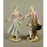 A PAIR OF MEISSEN PORCELAIN FIGURES, late 19th century, modelled as an 18th century gallant