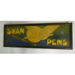 A "Swan" Pens shop sign, colour printed with a swan flying with a pen, the nib inscribed "Mabie Todd