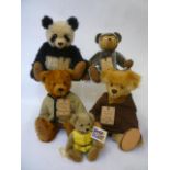 Five Robin Rive limited edition bears (New Zealand), all with hanging labels, signed by Miss Rive,