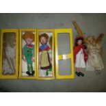 Four Pelham Puppets; 1960's (SL) Hansel and Gretel, both in yellow display boxes, (SL) Red Riding