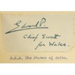 Edward VIII as Prince of Wales and Chief Scout stuck into album also containing autographs of Lady