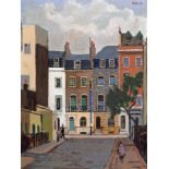 CHARLES MCCALL R.O.I. (1907-1989), "London Street", oil on board, signed and dated (19)54, label