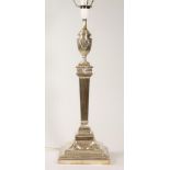 A LARGE SILVER PLATED ELECTRIC TABLE LAMP BASE, 20th century, probably by Hawksworth, Eyre & Co.,