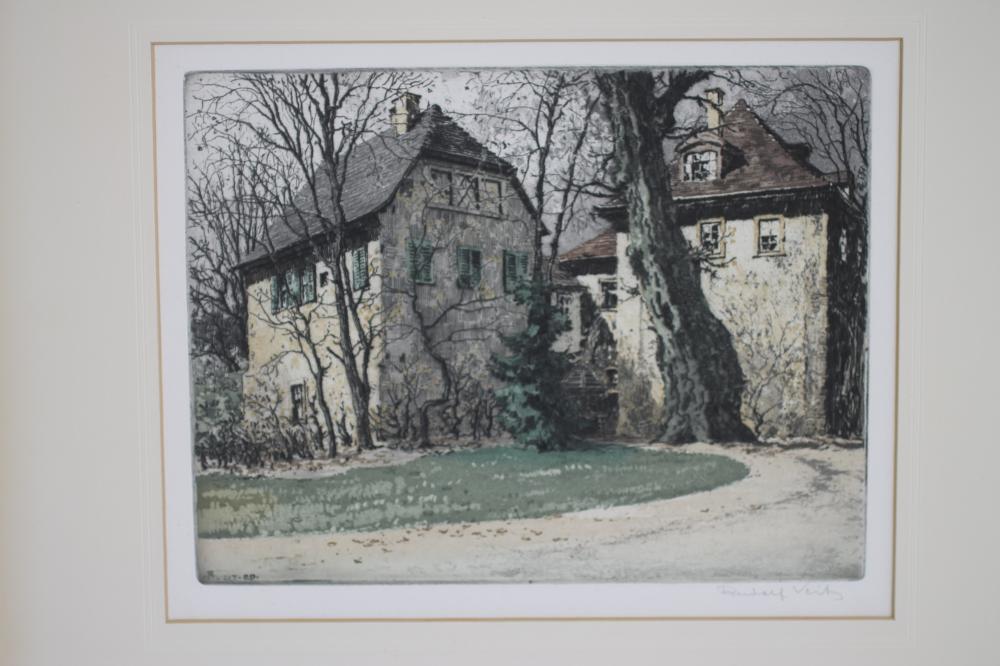 RUDOLF VEIT (1892-1979), Architectural Study of Entrance Gates, coloured etching, signed in - Bild 3 aus 7