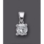 A DIAMOND SOLITAIRE PENDANT, the claw set brilliant cut stone of approximately 1.35cts on a plain
