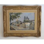 JULIEN BROSIUS (French 20th Century), Quai des Bouquinistes Paris, oil on canvas, signed, label