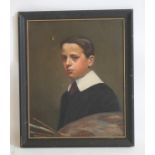 ENGLISH SCHOOL (19th Century), A Young Artist wearing a white collar, oil on canvas, unsigned, label